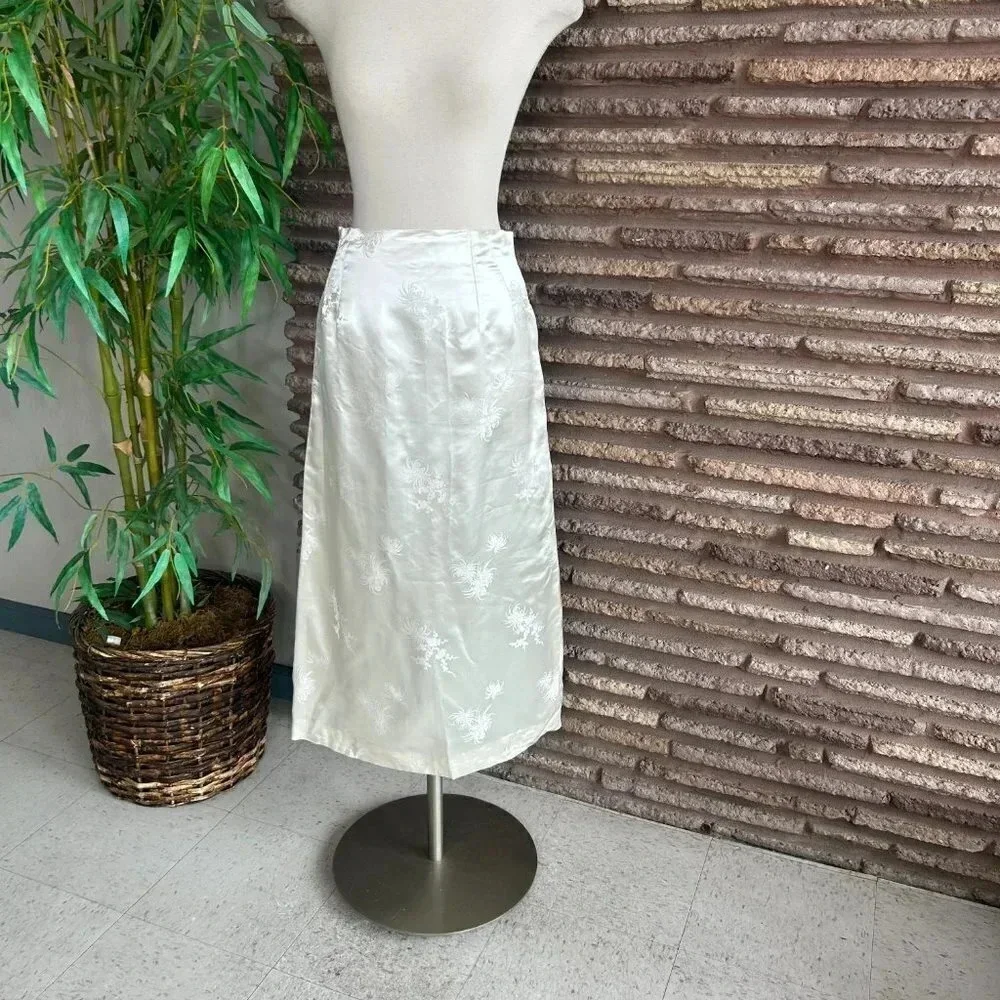 Vintage Handmade Chinese Ivory Brocade Maxi Skirt